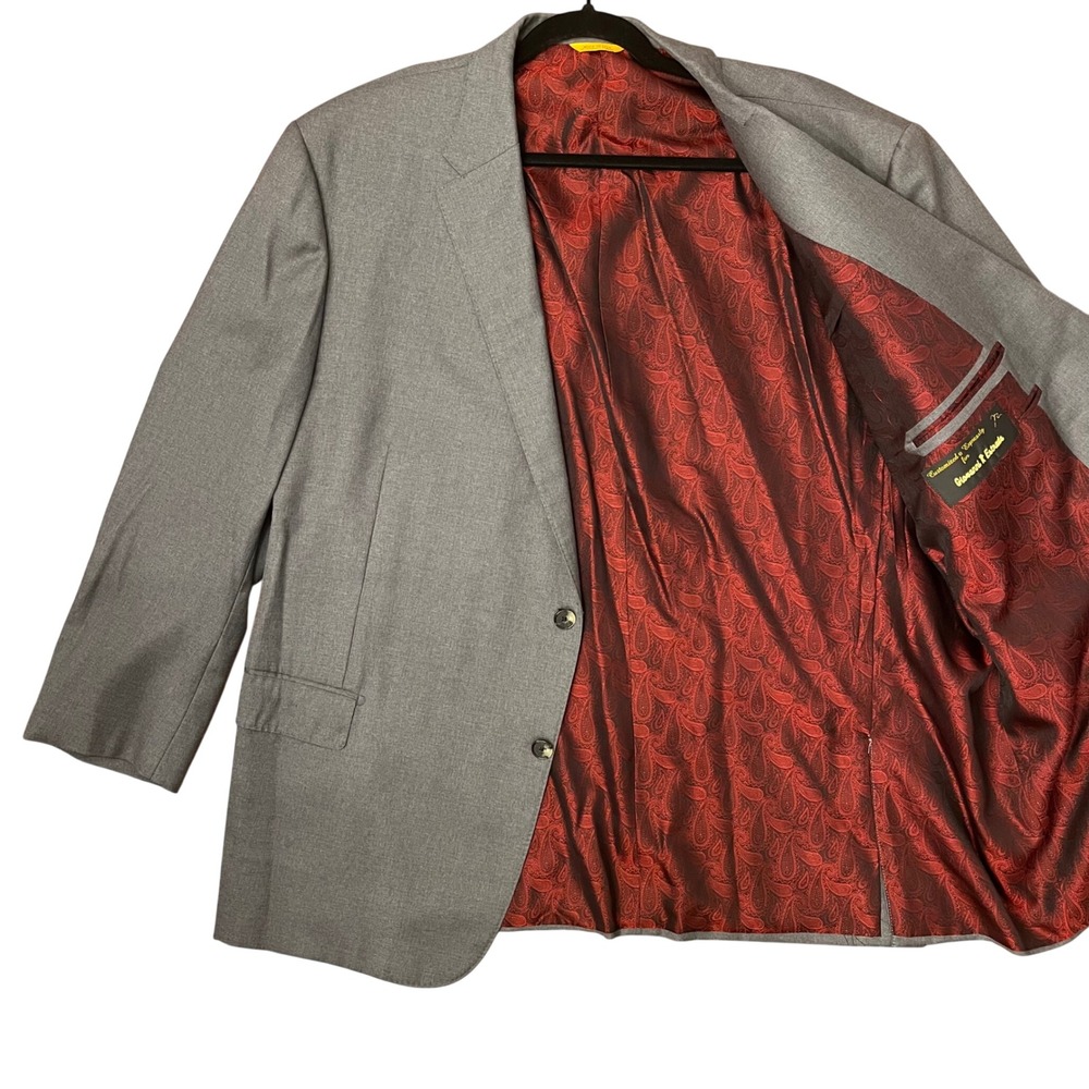 Hickey Freeman Traveler Blazer Mens 52 Gray Wool Red Paisley Lining Sport Coat